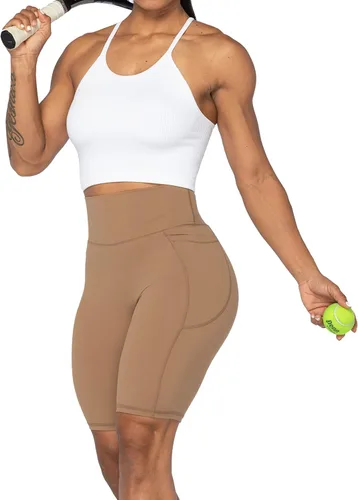 Vista 8 de Sunzel Pantalones cortos de ciclismo de 10 pulgadas, 8 y 5 pulgadas, para mujer, con bolsillos, cintura alta, para yoga, atletismo, gimnasio