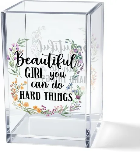 Vista 7 de Girl Power Paquete de 2 Portavasos de Lápiz Cosmético de Acrílico, Organizador de Brochas de Maquillaje Inspiracional Hope, Regalos de Fe