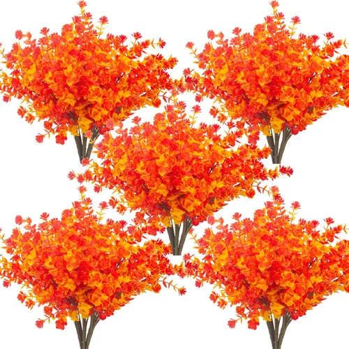 Vista 12 de Grunyia 10 paquetes de flores artificiales falsas, plantas de plástico sintéticas para exteriores, resistentes a los rayos UV, arbustos