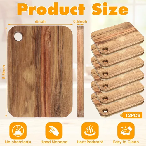 Vista 2 de Vesici 12 tablas de cortar de madera de acacia pequeñas, tablas de cortar rectangulares de madera, bandeja de servir ligera, mini tabla de cortar a