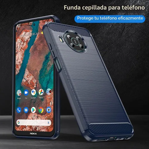 Vista 4 de Asuwish Funda para Nokia X100 5G con protector de pantalla de vidrio templado y accesorios para celda, silicona protectora delgada de goma suave Azul