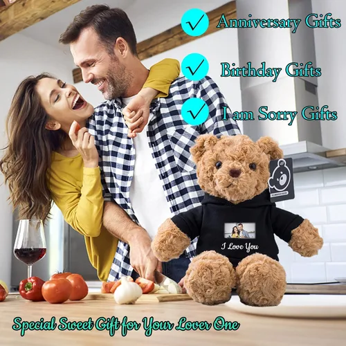 Vista 5 de Oso de peluche personalizado, oso de peluche con texto + imagen personalizado como regalo personalizado para novianovio en el día de San Valentín
