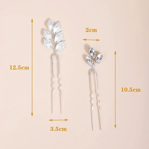 Vista 3 de Xerling Horquillas de hojas plateadas para peinados de boda, accesorios para el cabello para novias, pieza de pelo de novia vintage para mujeres