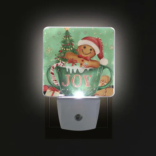 Vista 3 de Wusikd Juego de 2 luces de noche de hombre de jengibre de Navidad, con forma de copo de nieve, enchufables, luces nocturnas LED para dormitorio