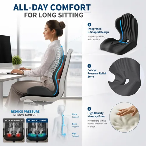 Vista 4 de L-Shaped Ergonomic Seat Cushion with Lumbar Support for Office Chair Beige