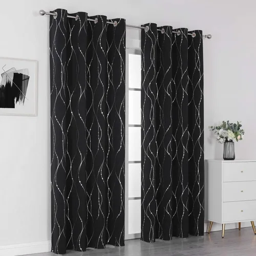 Vista 7 de SMILE WEAVER Cortinas opacas negras para sala de estar de 63 pulgadas de largo, 2 paneles, cortinas de oscurecimiento de habitación, cortinas