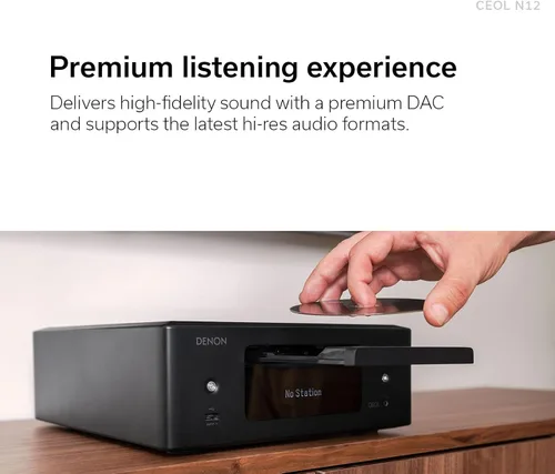 Vista 4 de Denon RCD-N12 Reproductor de CD Bluetooth con sintonizador de radio AM/FM integrado y Wi-Fi, reproductores de CD para sistema estéreo doméstico