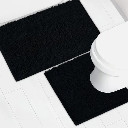 Vista 34 de Juego de 2 tapetes de baño de chenilla, superabsorbentes, con fuerte respaldo antideslizante de PVC, tapetes de baño para baño, peludos