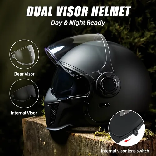 Vista 6 de TRIANGLE Cascos de motocicleta de cara completa, casco de motocross todoterreno para hombres y mujeres, doble visera con protector solar interno