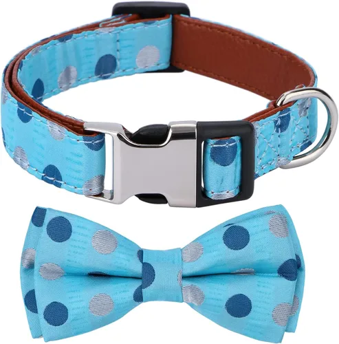 Vista 10 de Collar de perro con pajarita para regalo de niña o niño, pajarita suave y duradera, punto azul, talla S