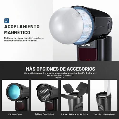 Vista 8 de NEEWER Z1-C TTL Flash Speedlite de cabeza redonda para Canon con difusor de cúpula magnética, 76Ws 2.4G 1/8000s HSS Speedlight, lámpara de modelado