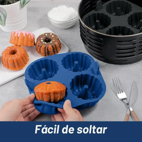 Vista 3 de Webake Sartén de silicona para hornear para hornear, moldes de tubo estriado antiadherentes sin BPA, 4 cavidades, juego de 2