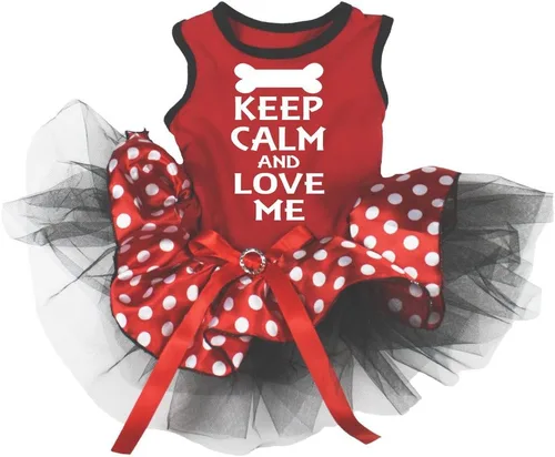 Vista 4 de Petitebella Keep Calm and Love Me - Vestido para cachorro (negro/dorado, talla XS)