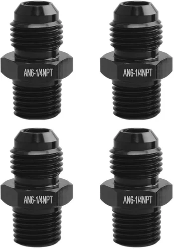Vista 7 de 4AN macho a 1/8NPT adaptador de unión recta de conector de tubería de aluminio negro 4 piezas