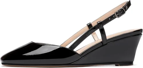 Vista 3 de WAYDERNS Zapatos de tacón bajo de cuña con hebilla sólida y puntera cuadrada para mujer de 2 pulgadas