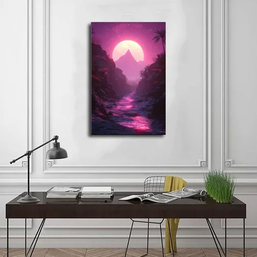 Vista 3 de ZMLIS Synthwave Dreamscape Wall Art – Retro Futuristic Poster – Neon Grid Aesthetic Room Decor Canvas Poster Wall Art Bedroom Decor Office Room