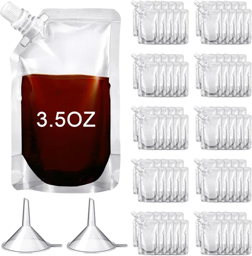 Vista 7 de Meanplan 100 bolsas de plástico reutilizables a granel, bolsas de plástico transparente a prueba de fugas para jugos con embudo para suministros