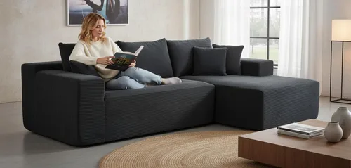 Vista 12 de Container Furniture Direct Ridge - Sofá convertible de pana en forma de L de 2 piezas en caja con almohadas, sofá modular de 3 plazas, muebles