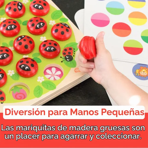 Vista 3 de Fat Brain Toys Ladybug's Garden - Juego de memoria para niños pequeños, juegos de memoria de madera a juego para niños, juguetes preescolares