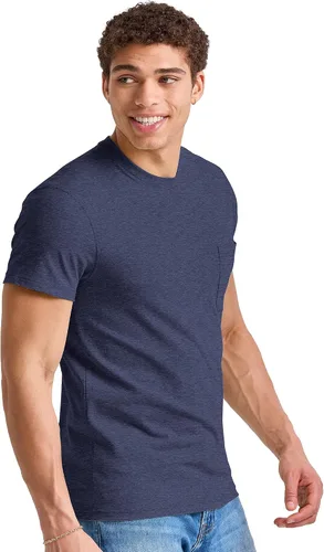 Vista 4 de Hanes Camiseta de cuello redondo con bolsillo, 100% algodón para hombre