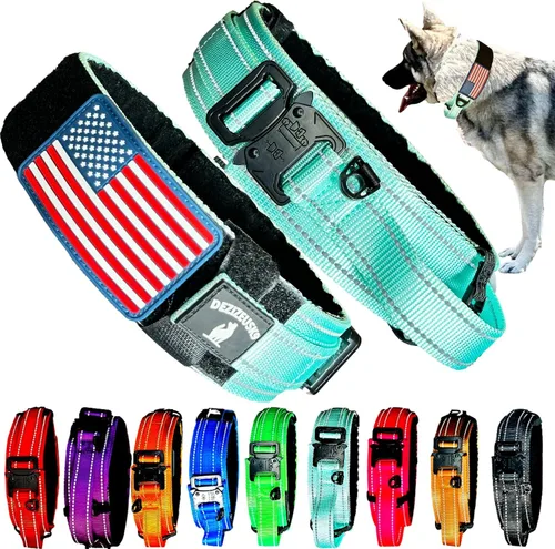 Vista 13 de Collar táctico para perros de 2 pulgadas de ancho con asa de control, ajustable para perros medianos y grandes, estilo militar con hebilla de metal