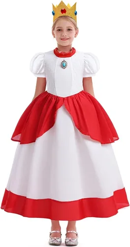 Vista 2 de Zalongye Vestido de princesa melocotón para niñas, cosplay, fiesta de Halloween, vestido de princesa melocotón