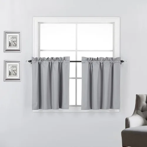 Vista 15 de 2 paneles de cortinas opacas con aislamiento térmico y forro blanco en la parte trasera para ventana de bloqueo de luz para cualquier ventana