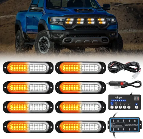 Vista 30 de Nilight 8 luces estroboscópicas LED con controlador 12 V 24 V función de sincronización verde luz de advertencia de peligro de emergencia 12 24 LED