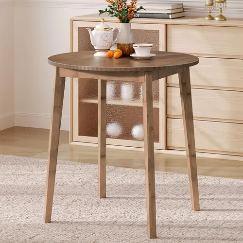 Vista 11 de HOOBRO Mesa de Comedor de Bambú, Mesa de Comedor Redonda para 2, Mesa de Cocina de 27.5" para Espacios Pequeños, Mesa de Escribir, Fácil de Montar