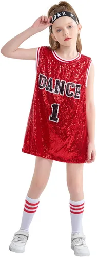 Vista 3 de LOLANTA Ropa de baile Hip Hop para niñas, vestido de lentejuelas para niños, camiseta larga sin mangas de jazz para animadoras