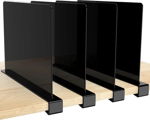 Vista 18 de HBlife 6 separadores de estantes negros, organizador vertical de bolso para armario, perfecto para suéteres, camisas, bolsos en el dormitorio
