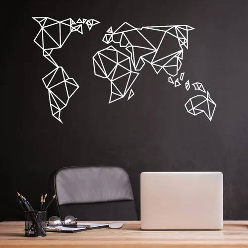 Vista 2 de Calcomanía de vinilo para pared, mapa geométrico del mundo, 26 x 45 pulgadas, diseño minimalista de países del mundo inspiradores de buenas