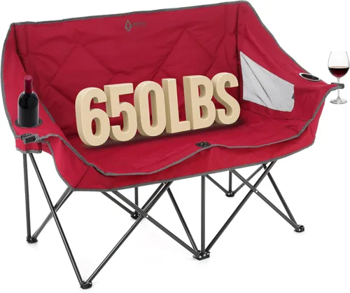 Vista 11 de ARROWHEAD OUTDOOR Silla de camping plegable portátil doble Duo con 2 tazas y soporte para copas de vino, bolsa de transporte, soporta hasta 650