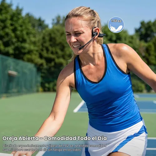 Vista 6 de LEVN Auriculares de oreja abierta con micrófono, auriculares Bluetooth de 29g con micrófono, auriculares Bluetooth con micrófono de cancelación