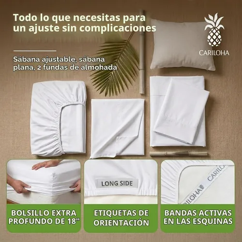 Vista 6 de Juego de sábanas de bambú clásico de Cariloha de 4 piezas – Sábanas y fundas de almohada más suaves (matrimonial, blanco)