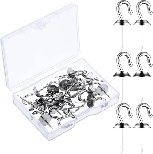 Vista 11 de Hotop 30 piezas de ganchos de pared con tachuelas de pulgar de hierro, ganchos de metal, tachuelas decorativas para cuadros, para 9 kg, para el Negro