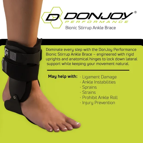 Vista 4 de DonJoy Performance BIONIC - Tobillera de estribo, soporte máximo de tobillo medial/lateral, soporte rígido de perfil bajo, ajustable, inmovilización