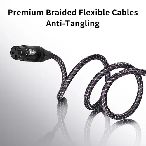 Vista 3 de Cables XLR de 1 pie, 2 paquetes, 3 pines XLR macho a hembra para micrófono Cables de conexión equilibrados trenzados cortos blindados