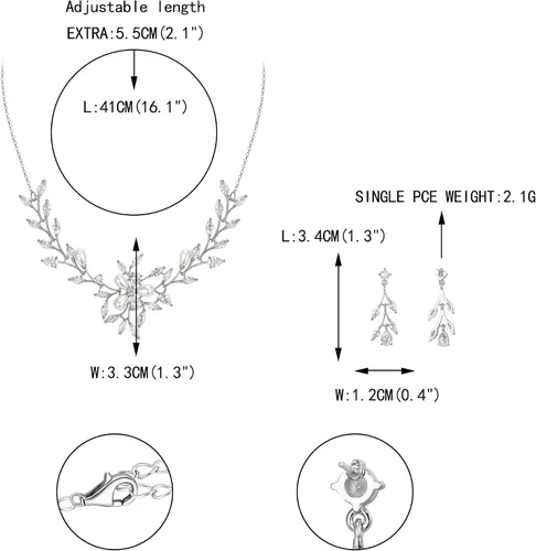 Vista 5 de EVER FAITH Marquesa CZ Simulated Pearl Nupcial Flor Hoja Filigrana Collar Pendientes Pulsera Conjunto