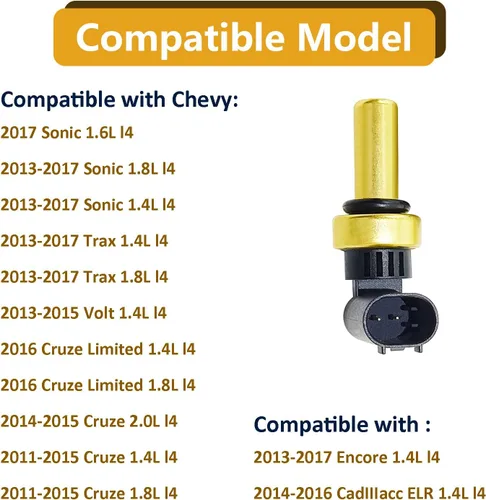Vista 4 de 55591401 Sensor de temperatura del refrigerante, compatible con Chevy Trax Crvze Sonic Bvlck Encore 2011 2012 2013 2014 2015 2016 2017, reemplaza
