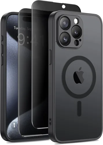 Vista 46 de GolbinBox - Funda magnética para iPhone 13 Pro Max, compatible con MagSafe, protección de cámara, protector de privacidad, funda translúcida mate, a