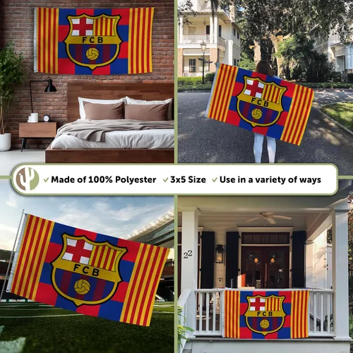 Vista 3 de Desert Cactus Bandera del FC Barcelona Barça Barça Fútbol 100% Poliéster Interior Exterior 3x5 pies Banner (Bandera A)