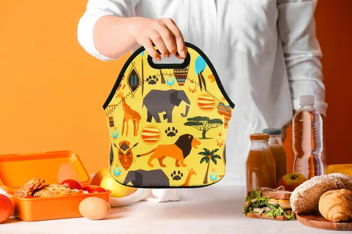 Vista 7 de Violet Mist Bolsa lonchera de almuerzo de neopreno, reutilizable, aislante, para escuela, picnic, bolsa de almuerzo, organizador para mujeres, Africa