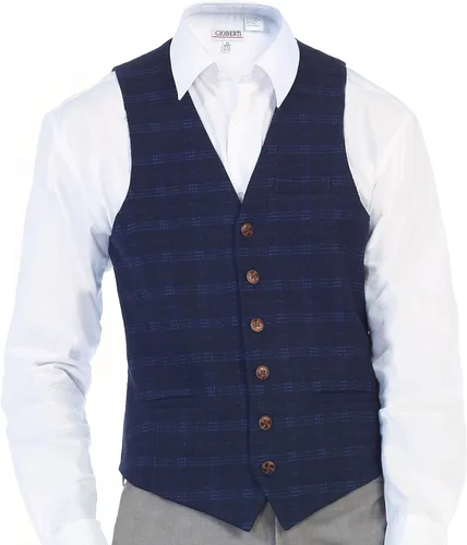 Vista 29 de Gioberti Chaleco de tweed formal de 6 botones para hombres