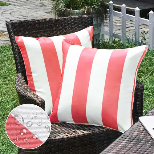 Vista 8 de WESTERN HOME WH - Juego de 2 fundas decorativas de cojín para exterior, a rayas, impermeables, de poliéster, para jardín, casa de campo moderna