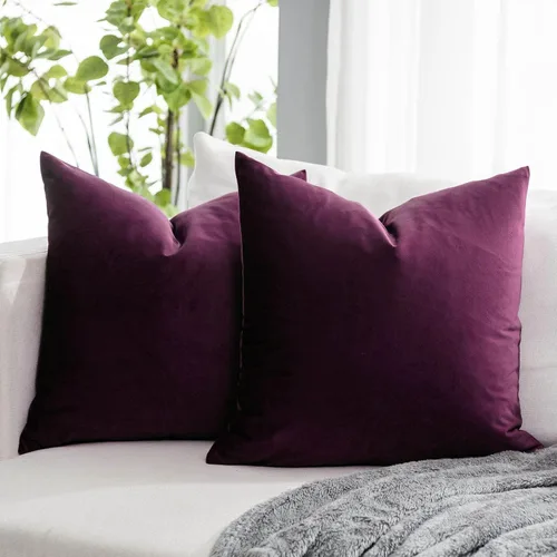 Vista 50 de Juego de 2 fundas de almohada decorativas de terciopelo de 14 x 14 pulgadas con cremallera, fundas de cojín cuadradas suaves y lisas de lujo