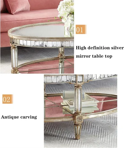 Vista 3 de Mesa de té para sala de estar, mesas de café ovaladas para sala de estar, mesa de centro de 43.3/47.2/51.1 pulgadas con parte superior de espejo