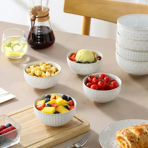 Vista 7 de MALACASA Tazones Pequeños, Tazón para Helado de 14 Onzas, Juego de 4 Tazones de Gres para Postre con Relieve para Aperitivos, Papas Fritas, Frutas