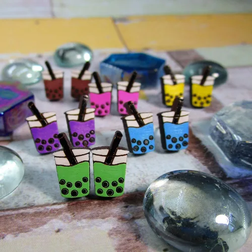 Vista 5 de Pick Color - Lindos pendientes de botón de taza de bebida de té de burbujas de Boba
