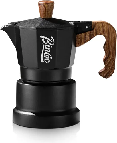 Vista 17 de Estufa para máquina de café expreso, olla de camping Moka de 2 tazas/4.1 fl oz, cafetera italiana de café expreso, fácil de usar (negro)